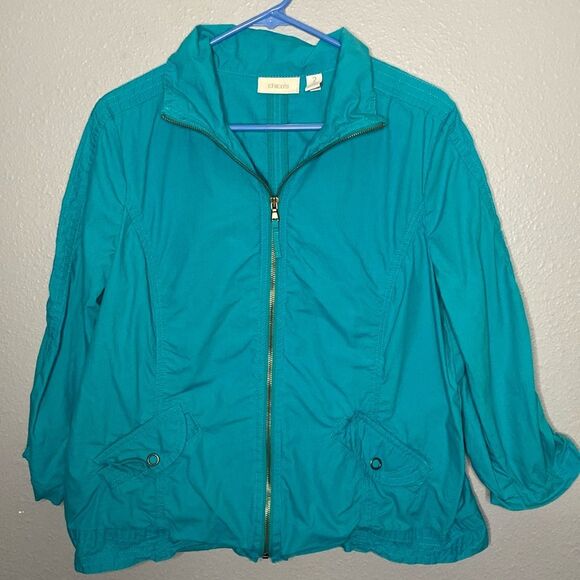 Chico’s Turquoise Full Zip Jacket Size 2 - Picture 1 of 9